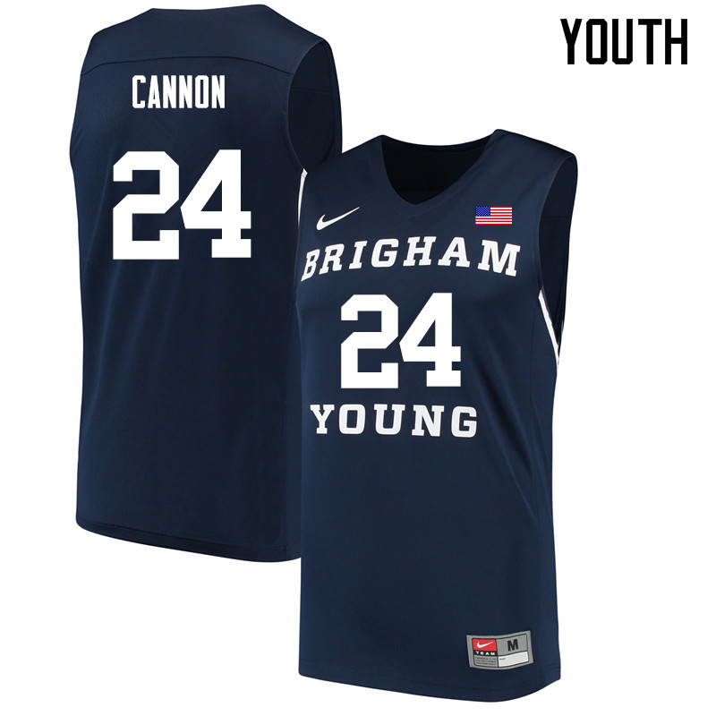 Youth #24 McKay Cannon BYU Cougars College Basketball Jerseys Sale-Navy